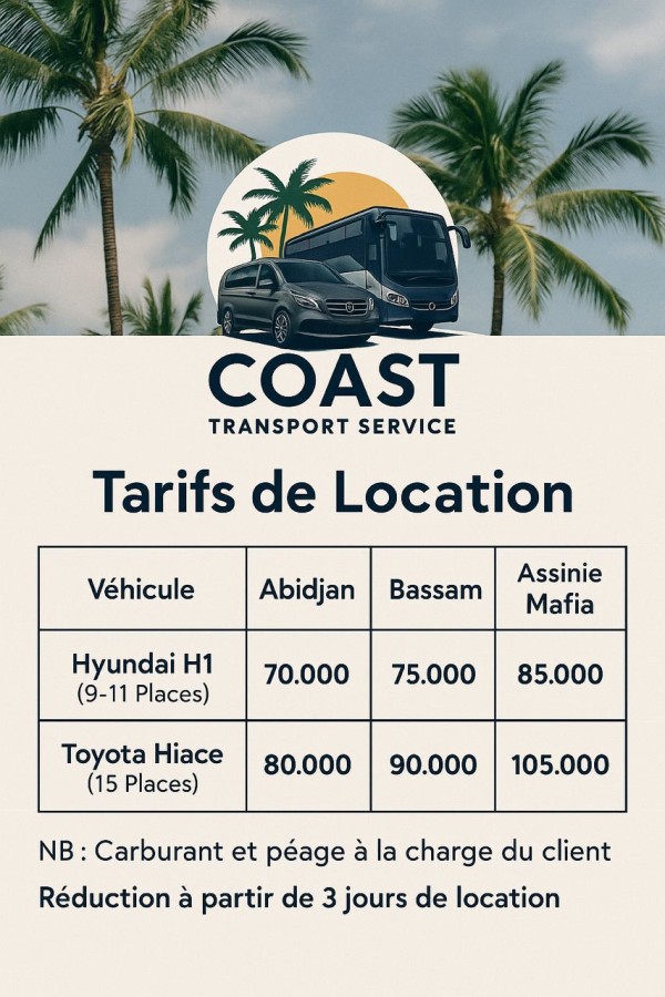 🚍 COAST Transport Service - Tarifs de Location 🌴
